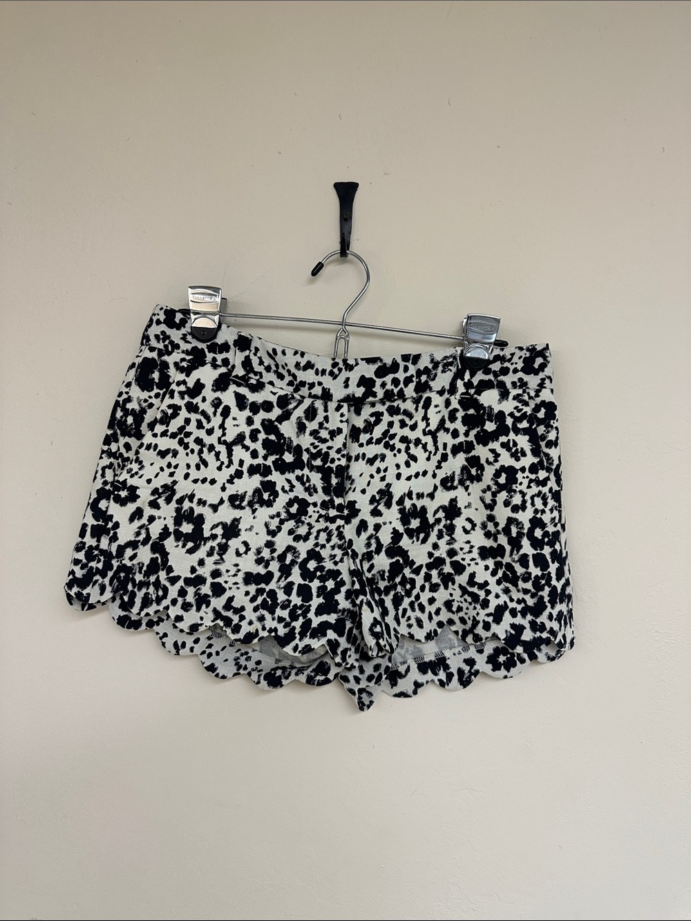 J. Crew Factory Black and White Leopard Scallop-Hem Shorts